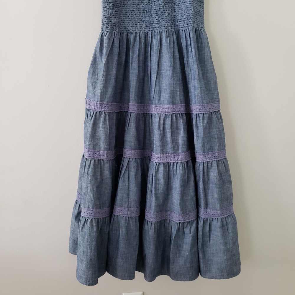 Lands End Womens Country Cottagecore Midi Dress SMALL Smocked Pockets Tiered - Picture 4 of 8